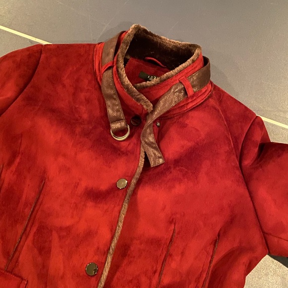 123 Paris Faux Fur/Suede Coat Burgundy 42/L - Picture 3 of 16